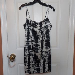 Garage Black White Tie Dye Sleeveless Mini Shift Dress Satin Clubwear Size S